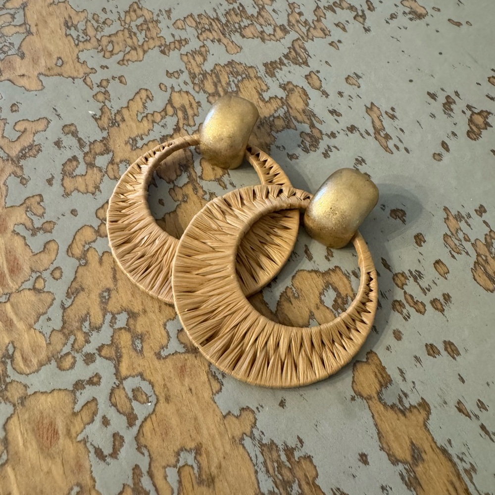 EUC Anthropology Gold & Raffia Hoop Earrings